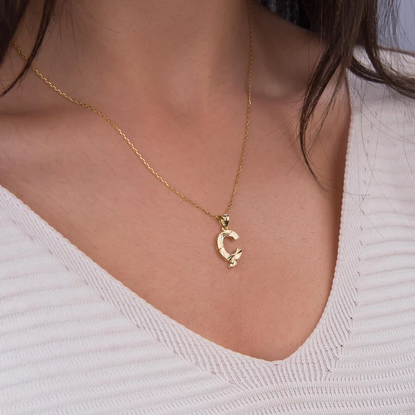 14 Ayar Altın Ç Harfi Kolye Ucu 0.64 gr - 3