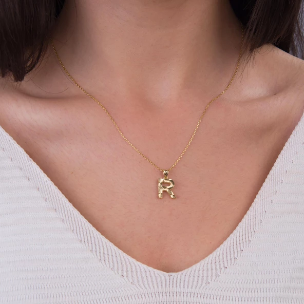 14 Ayar Altın R Harfi Kolye Ucu 0.71 gr - Resim 2