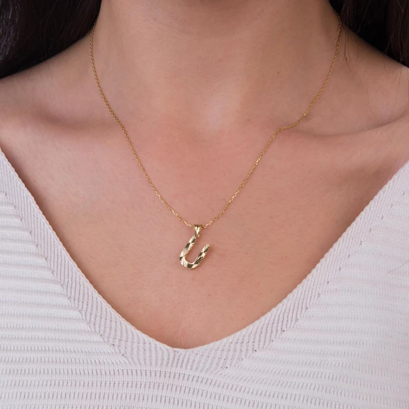 14 Ayar Altın Ü Harfi Kolye Ucu 0.69 gr - Resim 2