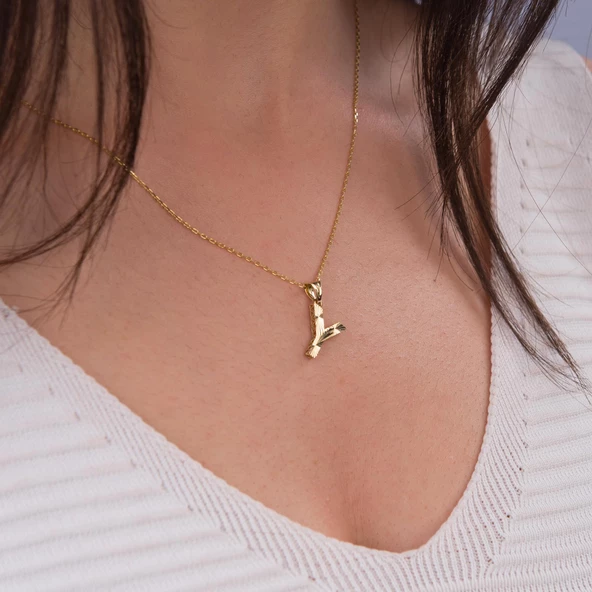 14 Ayar Altın Y Harfi Kolye Ucu 0.57 gr - Resim 3