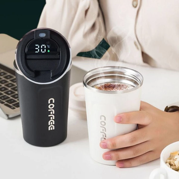 BUFFER® Paslanmaz Çelik Isı Yalıtımlı Sızdırmaz Isı Ölçerli Dijital Ekranlı Kahve ve Çay Termosu - 4