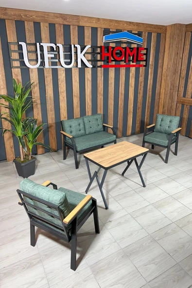 UFUK HOME Kavacık 2 1 1 Masalı Yeşil Bahçe Mobilyası, Balkon Çay Seti, Bahçe Koltuk Takımı, Balkon Takımı