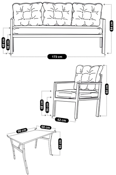 UFUK HOME Aşkın 311 Masalı Antrasit Fermuarlı Bahçe Balkon Takımı, Cafe, Salon - Metal Kanepe Koltuk Takımı - 4