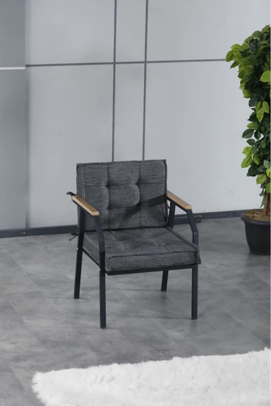 UFUK HOME Aşkın 311 Masalı Antrasit Fermuarlı Bahçe Balkon Takımı, Cafe, Salon - Metal Kanepe Koltuk Takımı - 3