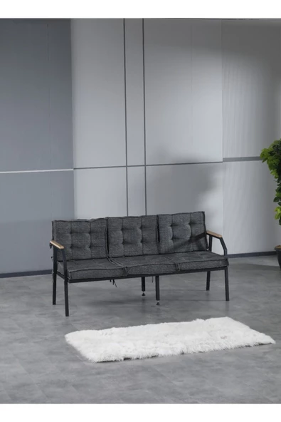 UFUK HOME Aşkın 311 Masalı Antrasit Fermuarlı Bahçe Balkon Takımı, Cafe, Salon - Metal Kanepe Koltuk Takımı - 2