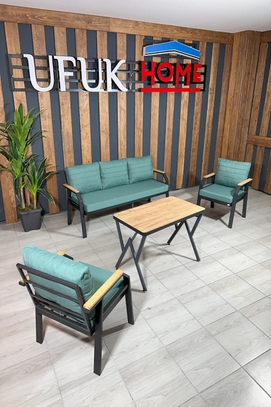 UFUK HOME Kavacık 3 1 1 Masalı Yeşil Bahçe Mobilyası, Balkon Çay Seti, Bahçe Koltuk Takımı, Balkon Takımı