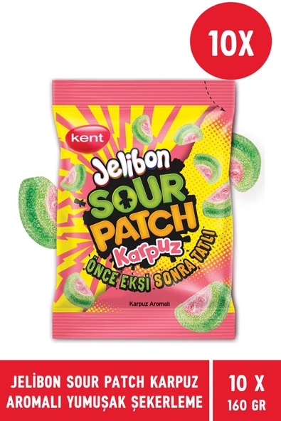 Jelibon Sour Patch Kids Karpuz Aromalı 160gr 10'lu Paket