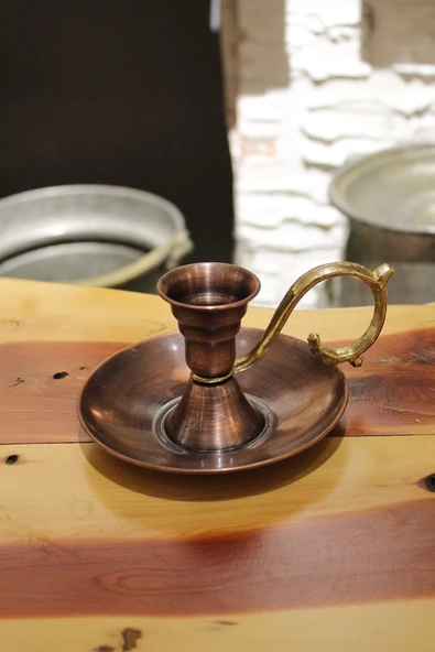 Turna Bakır Elit Mumluk & El Şamdanı Kendinden Iğneli Mum Hediyeli Oksit Turna2619-3 - 5
