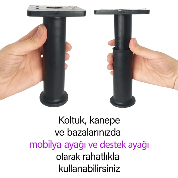Modül Ayarlanabilir Destek Ayağı 15 X 23 Cm Siyah Ayak Mobilya Kanepe Baza Koltuk Ünite Ayakları - 2
