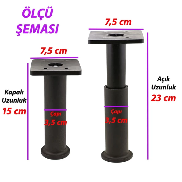 8 Adet Modül Ayarlanabilir Destek Ayağı 15 X 23 Cm Siyah Ayak Mobilya Kanepe Baza Koltuk Ünite Ayakları - 3