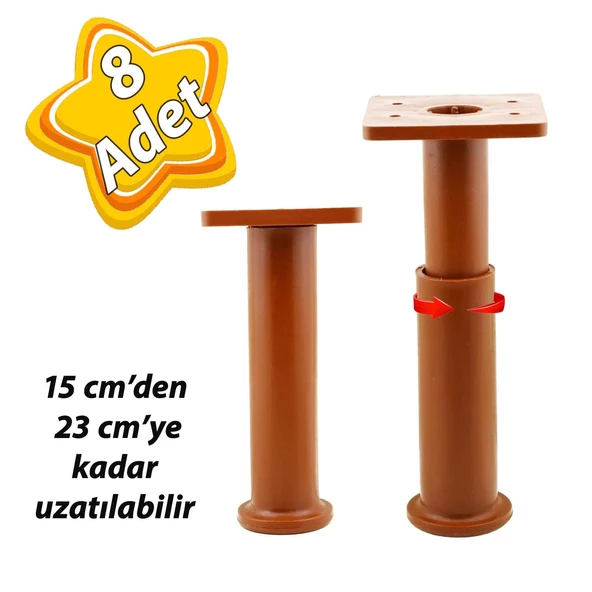 8 Adet Modül Ayarlanabilir Destek Ayağı 15 X 23 Cm Kahverengi Ayak Mobilya Kanepe Baza Koltuk Ünite Ayakları