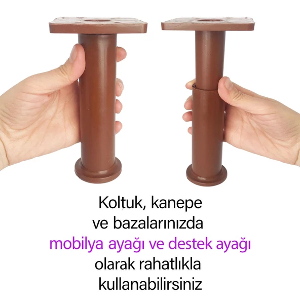 8 Adet Modül Ayarlanabilir Destek Ayağı 15 X 23 Cm Kahverengi Ayak Mobilya Kanepe Baza Koltuk Ünite Ayakları - 2