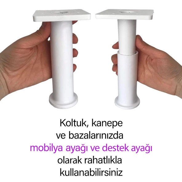 Modül Ayarlanabilir Destek Ayağı 15 X 23 Cm Beyaz Ayak Mobilya Kanepe Baza Koltuk Ünite Ayakları - 2