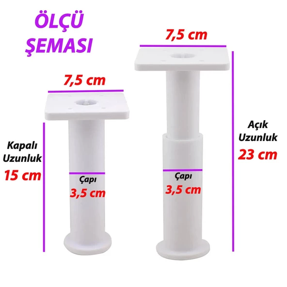 2 Adet Modül Ayarlanabilir Destek Ayağı 15 X 23 Cm Beyaz Ayak Mobilya Kanepe Baza Koltuk Ünite Ayakları - 3
