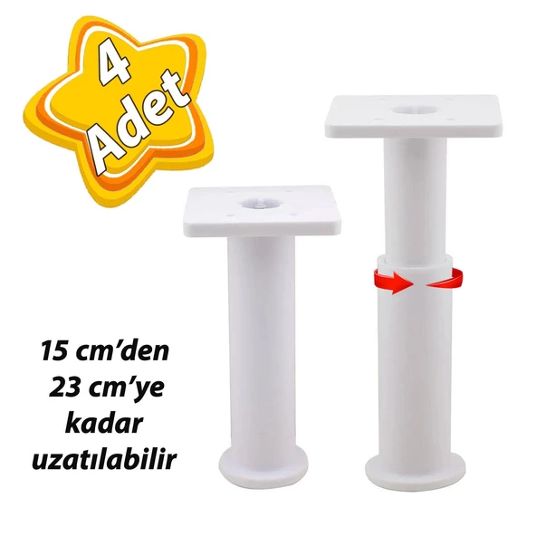 4 Adet Modül Ayarlanabilir Destek Ayağı 15 X 23 Cm Beyaz Ayak Mobilya Kanepe Baza Koltuk Ünite Ayakları