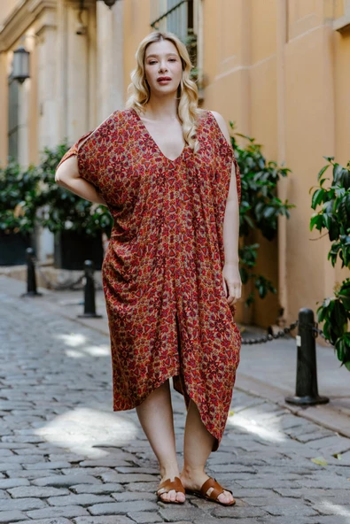 Kayık Yaka Açık Omuz Büyük Beden Elbise - Resim 2