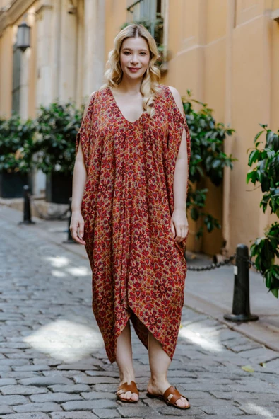 Kayık Yaka Açık Omuz Büyük Beden Elbise - Resim 3