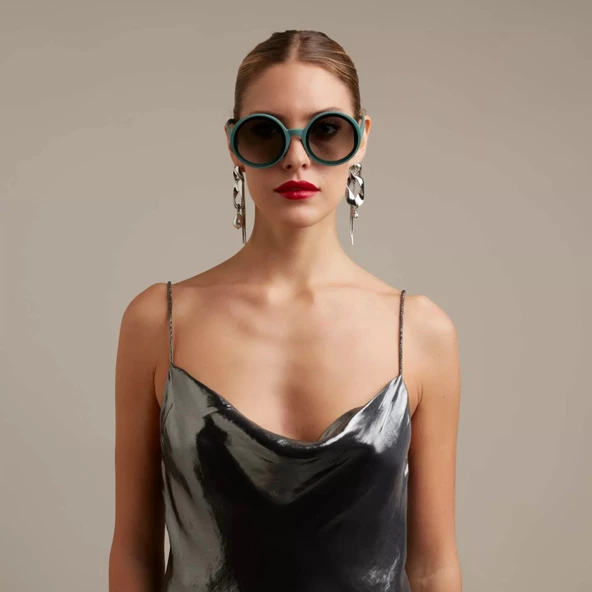 Okkia Monica Unisex Büyük Yuvarlak  Güneş Gözlüğü Yeşil - 2