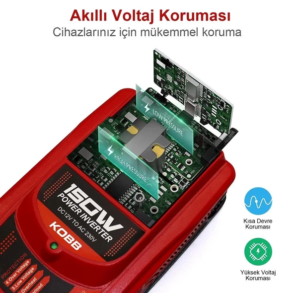KOBB KBN150 12V/220V 150Watt Modifiye Sinüs Dönüştürücü İnvertör - 6