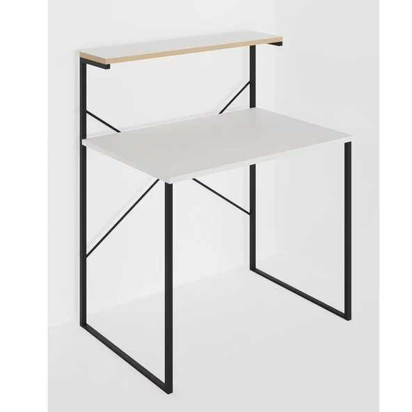 Eportatif Raflı Çalışma Masası 60x90 Ofis Masası Ders Masası Çok Amaçlı Çalışma Masası Beyaz 1309 - 4