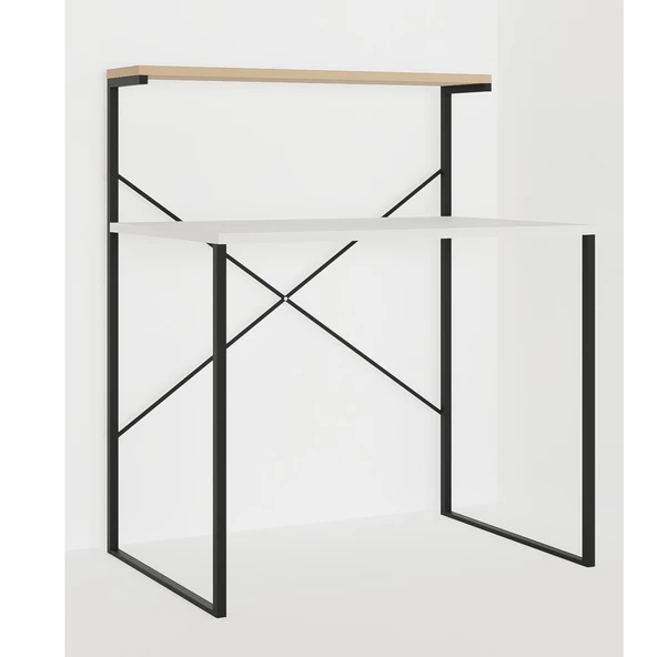Eportatif Raflı Çalışma Masası 60x90 Ofis Masası Ders Masası Çok Amaçlı Çalışma Masası Beyaz 1309 - 6