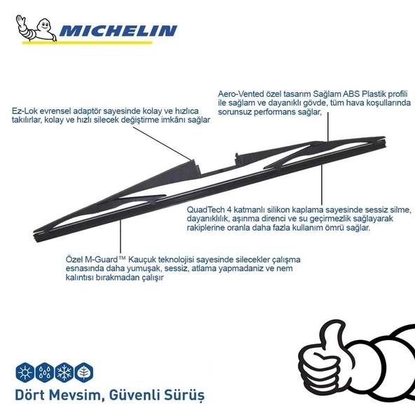 Michelin Rainforce™ MCR350 35CM 1 Adet Universal Telli Hibrit Arka Silecek - 4