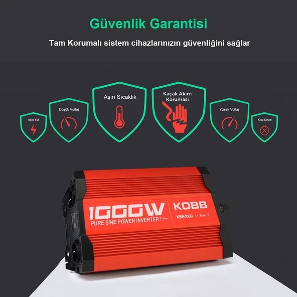 KOBB KBN1000 12V/220V 1000Watt Tam Sinüs Dönüştürücü İnvertör - 8