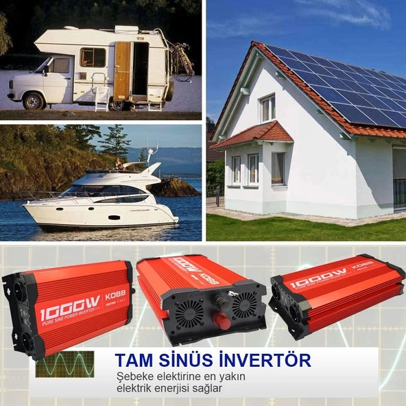 KOBB KBN1000 12V/220V 1000Watt Tam Sinüs Dönüştürücü İnvertör - 9