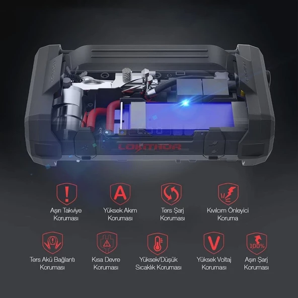 Lokithor JA2500 12V 2500Amp LiFePO4 Akıllı Akü Takviye + Pompa + Powerbank + Led Lamba - Resim 8