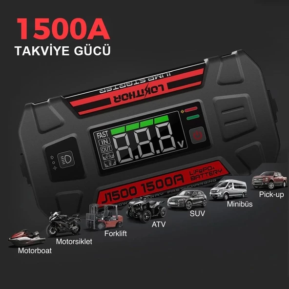 Lokithor J1500 12V 1500Amp LiFePO4 Akıllı Akü Takviye + Powerbank + Led Lamba - 9