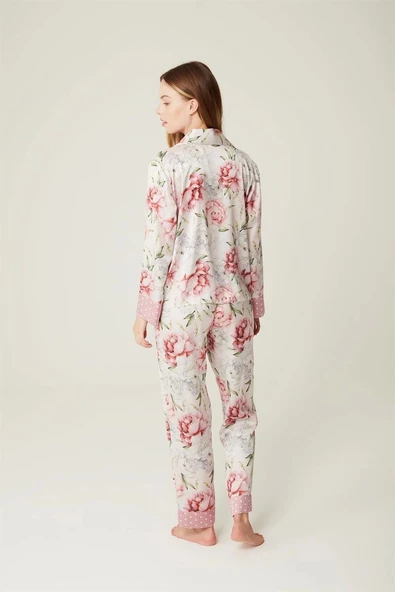 Pijama Takım Saten Gömlek Pantolon Sarah 2'li Pink Takım Gecelik - 3