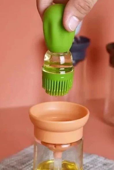 Hazneli Silikon Uçlu Cam Yağdanlık Sirke Yağ Yumurta Ve Sos Fırçası Asorti - 2