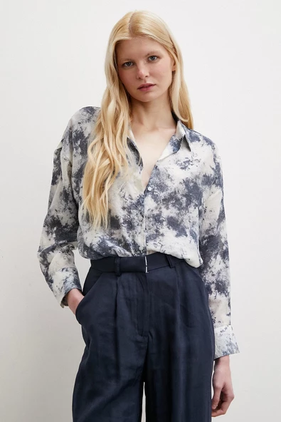 Desenli Oversize Gömlek Siyah - Resim 5