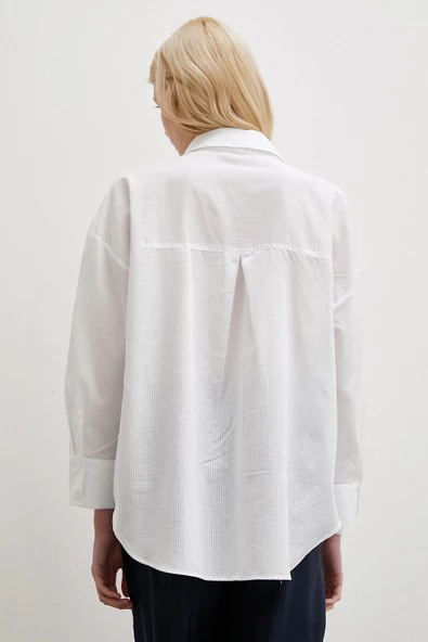 Klasik Pamuklu Gömlek Beyaz - Resim 4