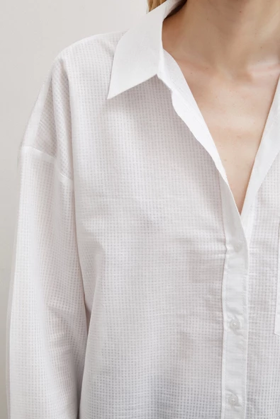 Klasik Pamuklu Gömlek Beyaz - Resim 3