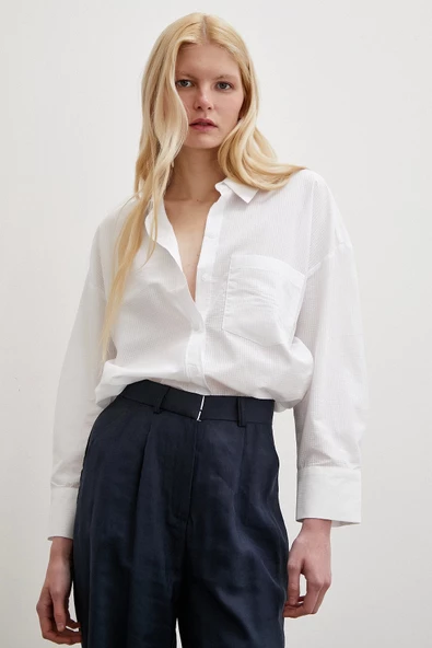 Klasik Pamuklu Gömlek Beyaz - Resim 5