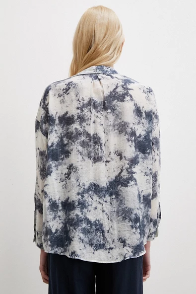 Desenli Oversize Gömlek Siyah - Resim 4