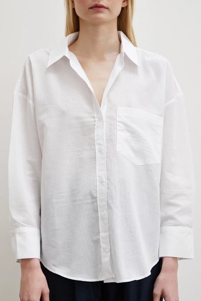 Klasik Pamuklu Gömlek Beyaz - Resim 2