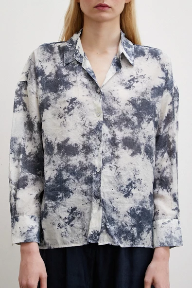 Desenli Oversize Gömlek Siyah - Resim 2