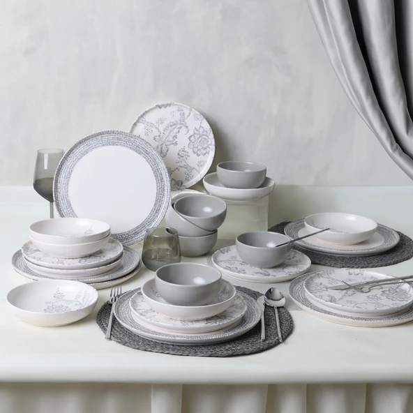 Keramika Keraart Silver Bloom Yemek Takımı 24 Parça 6 Kişilik 21469-70-71 - Resim 4