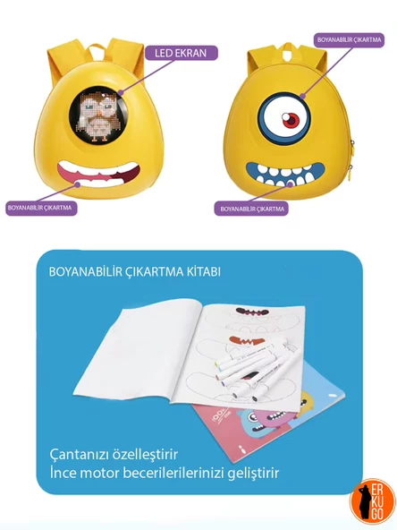 Tek Göz Led Sırt Çantası, Ledli Çanta, Okul çantası, Ekranlı Çanta - 5