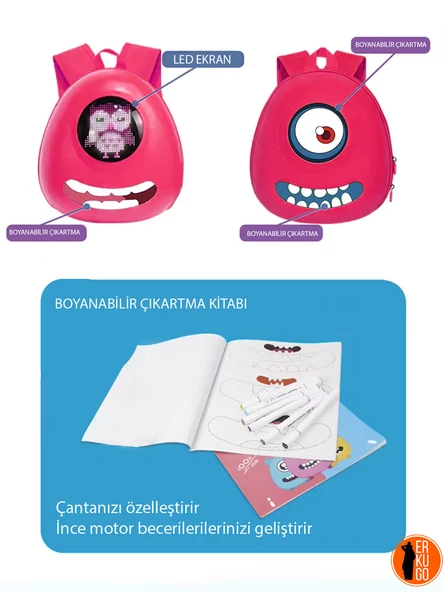 Tek Göz Led Sırt Çantası, Ledli Çanta, Okul çantası, Ekranlı Çanta - 10