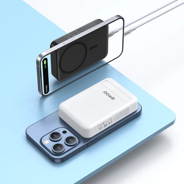 10.000 mAh Wireless ve Hızlı Şarj Edebilen Kompakt Tasarım Stand Özellikli Powerbank Şarj Kılıfı Hediyeli - 3