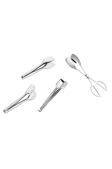Nehir Çelik Maşa 4 Lü Servis Sunum Maşa Seti -(Makas Maşa, Izgara Maşa, Pasta Maşa, Makarna Maşa )