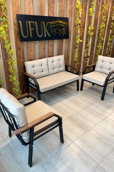 UFUK HOME Kavacık 2 1 1 Bej Bahçe Takımı, Bahçe Mobilyası, Balkon Takımı, Koyu Kahve Bahçe Masa Takımı - 4