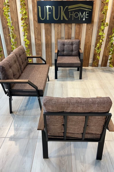UFUK HOME Kavacık 2 1 1 Açık Kahve Bahçe Takımı, Bahçe Mobilyası, Balkon Takımı, Açık Kahve Bahçe Çay Seti - 2