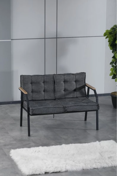 UFUK HOME Aşkın 211 Antrasit Fermuarlı Bahçe Balkon Takımı, Cafe, Salon - Metal Kanepe Koltuk Takımı - 2
