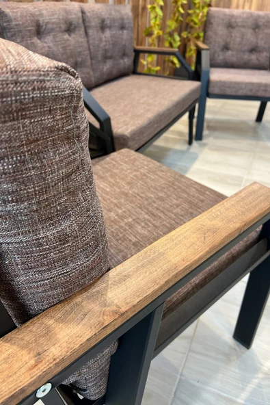 UFUK HOME Kavacık 2 1 1 Açık Kahve Bahçe Takımı, Bahçe Mobilyası, Balkon Takımı, Açık Kahve Bahçe Çay Seti - 3