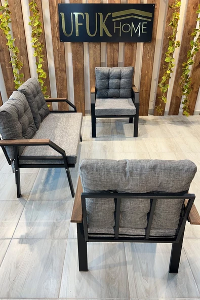 UFUK HOME Kavacık 2 1 1 Gri  Bahçe Takımı, Bahçe Mobilyası, Balkon Takımı, Gri Bahçe Çay Seti - 2
