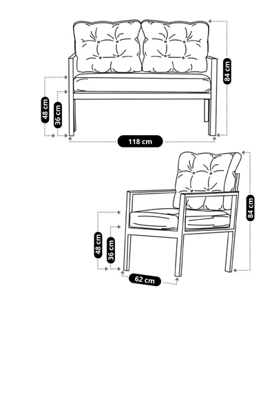 UFUK HOME Aşkın 211 Antrasit Fermuarlı Bahçe Balkon Takımı, Cafe, Salon - Metal Kanepe Koltuk Takımı - 4